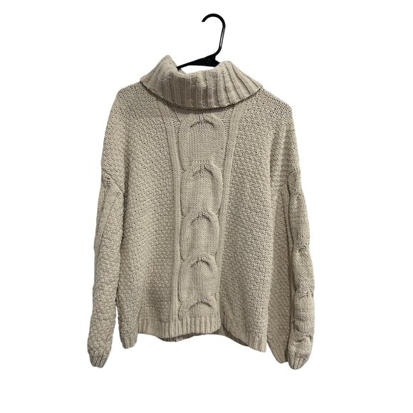 Seven7 Cozy Beige Turtleneck Cable Knit Sweater Sz M - Picture 1 of 8